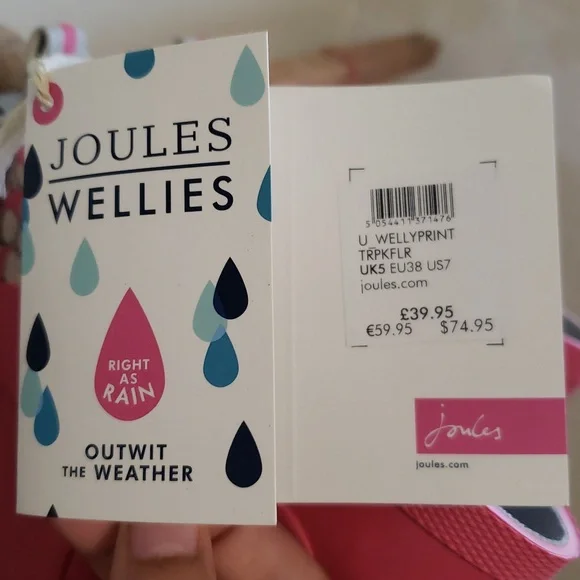 Joules Womans Pink W/ White Floral Print Rain Boots - Picture 9 of 11